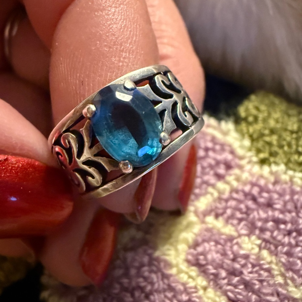 Vintage James Avery Adoree Blue Gemstone Silver Ring